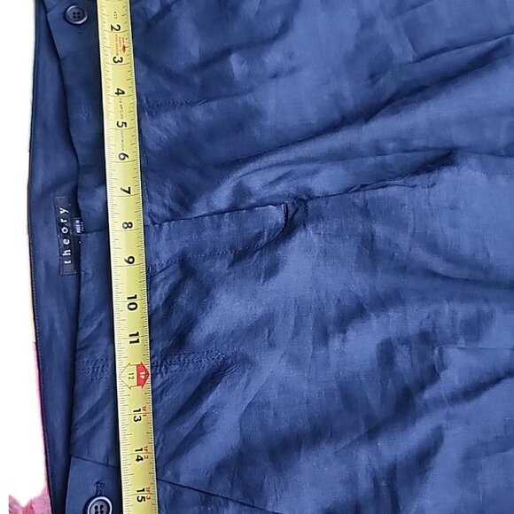 Theory Midnight Blue Linen Blend Tailored Straight Leg Sz 12 Tall Trouser Pants - Picture 5 of 8